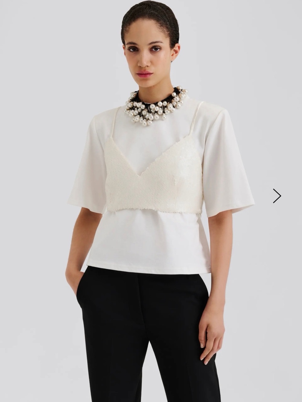 By Malina ivory white sequins cropped tank Coctail party top NWT